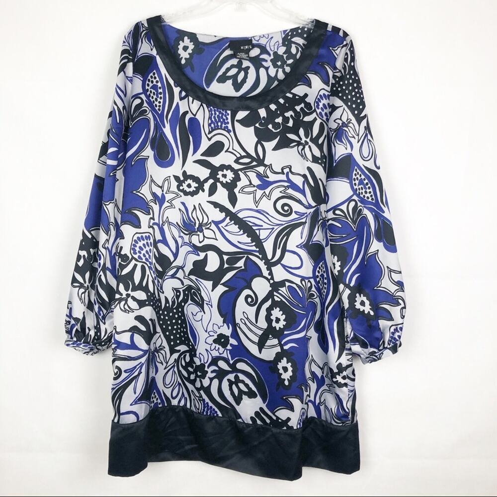 Mixit Balloon Sleeves Blue/Black Floral Shift Dress Size XL